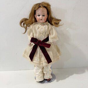 Antique Doll Bisque Head Kid Leather Jointed Legs Blue Eyes Painted Lashes Germa